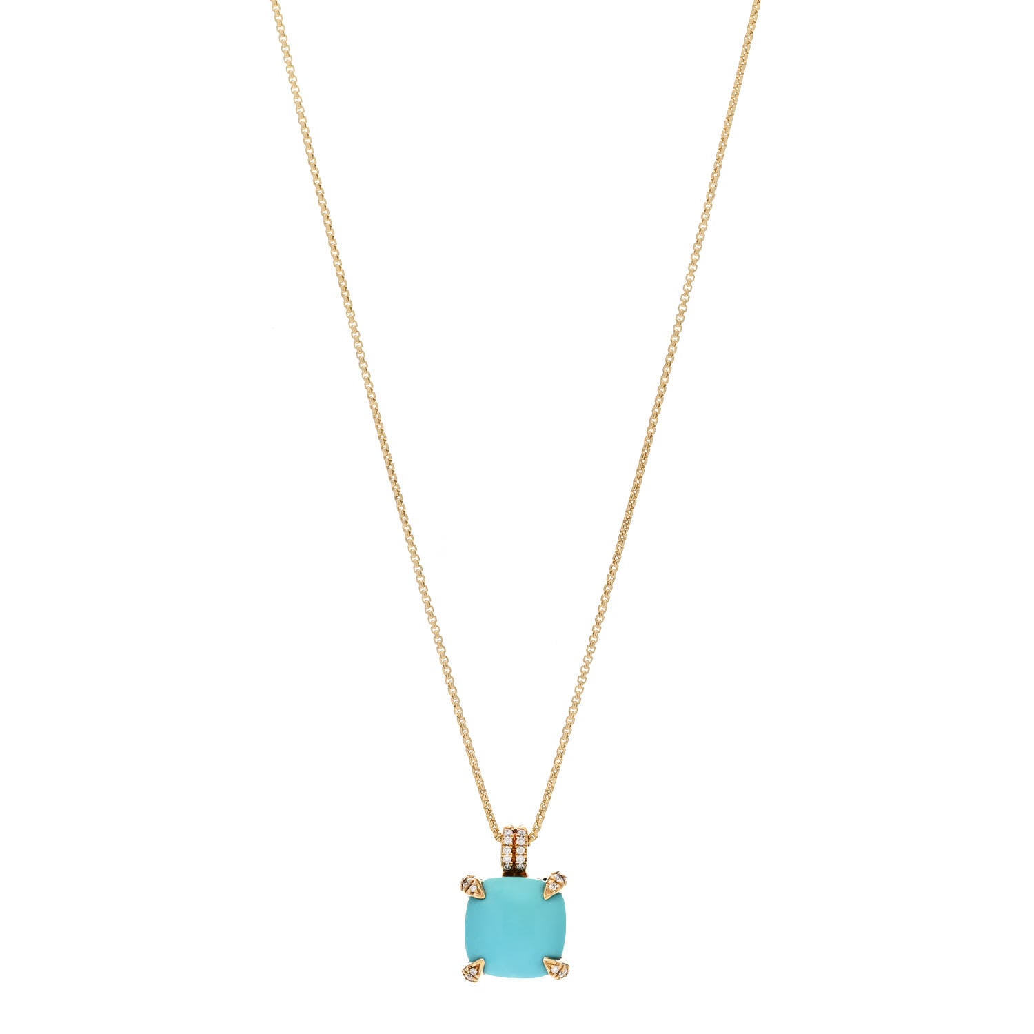 David Yurman 18K Yellow Gold Diamond Turquoise 11mm Chatelaine Pendant Necklace 1 of 4