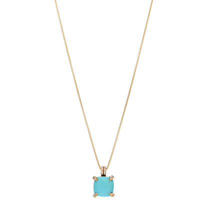 David Yurman 18K Yellow Gold Diamond Turquoise 11mm Chatelaine Pendant Necklace 1 of 4