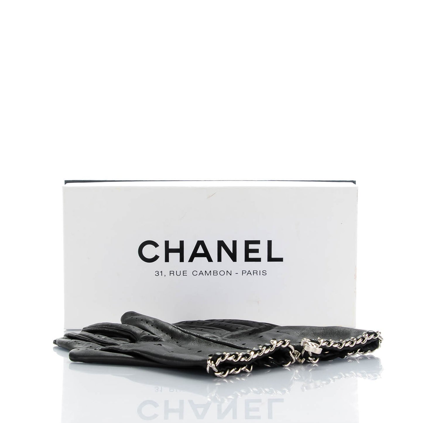 Lambskin Perforated Chain CC Gloves 8 Black