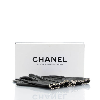 Chanel Lambskin Perforated Chain CC Gloves 8 Black 4 of 4