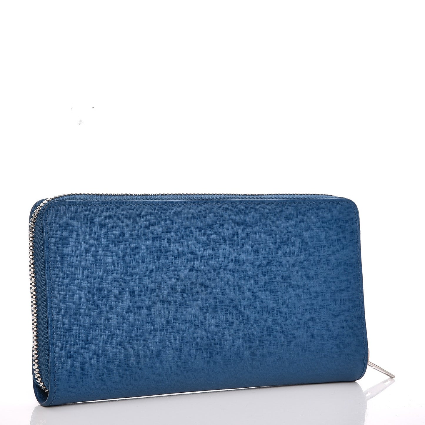 Striped Calfskin Essential Continental Zip Around Wallet Blue