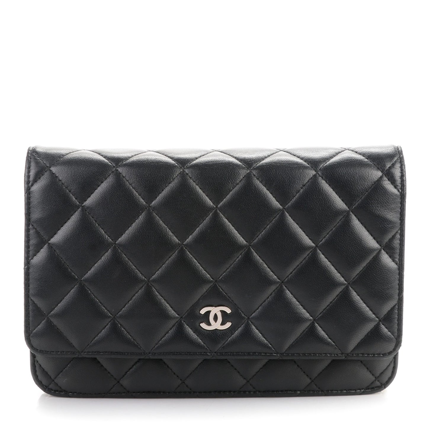Lambskin Quilted Wallet On Chain WOC Black