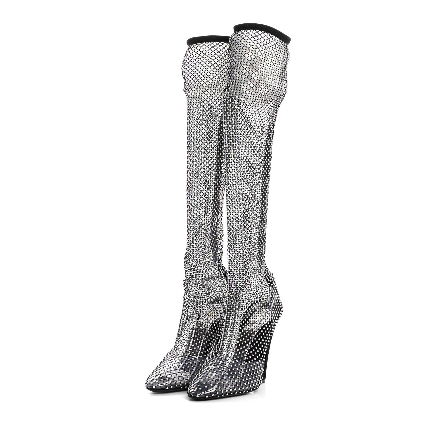 Mesh Crystal 68 Knee High Boots 41 Black