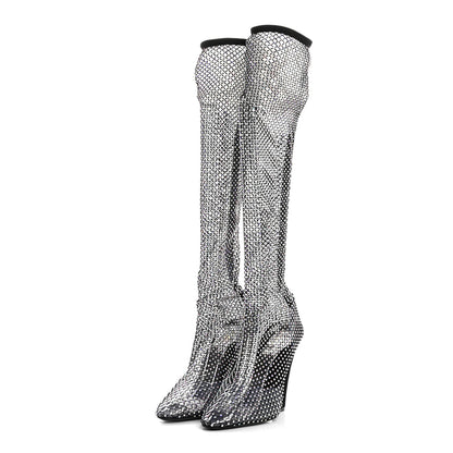 Saint Laurent Mesh Crystal 68 Knee High Boots 41 Black 3 of 9