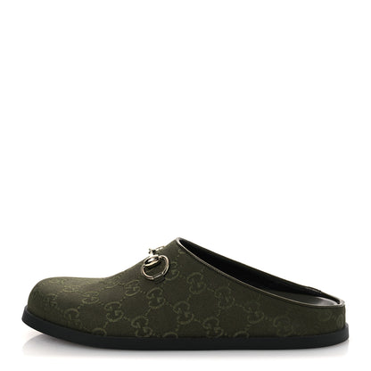 Gucci New Canvas Monogram GG Granada Kid Womens Horsebit Mules 38 Green 1 of 11
