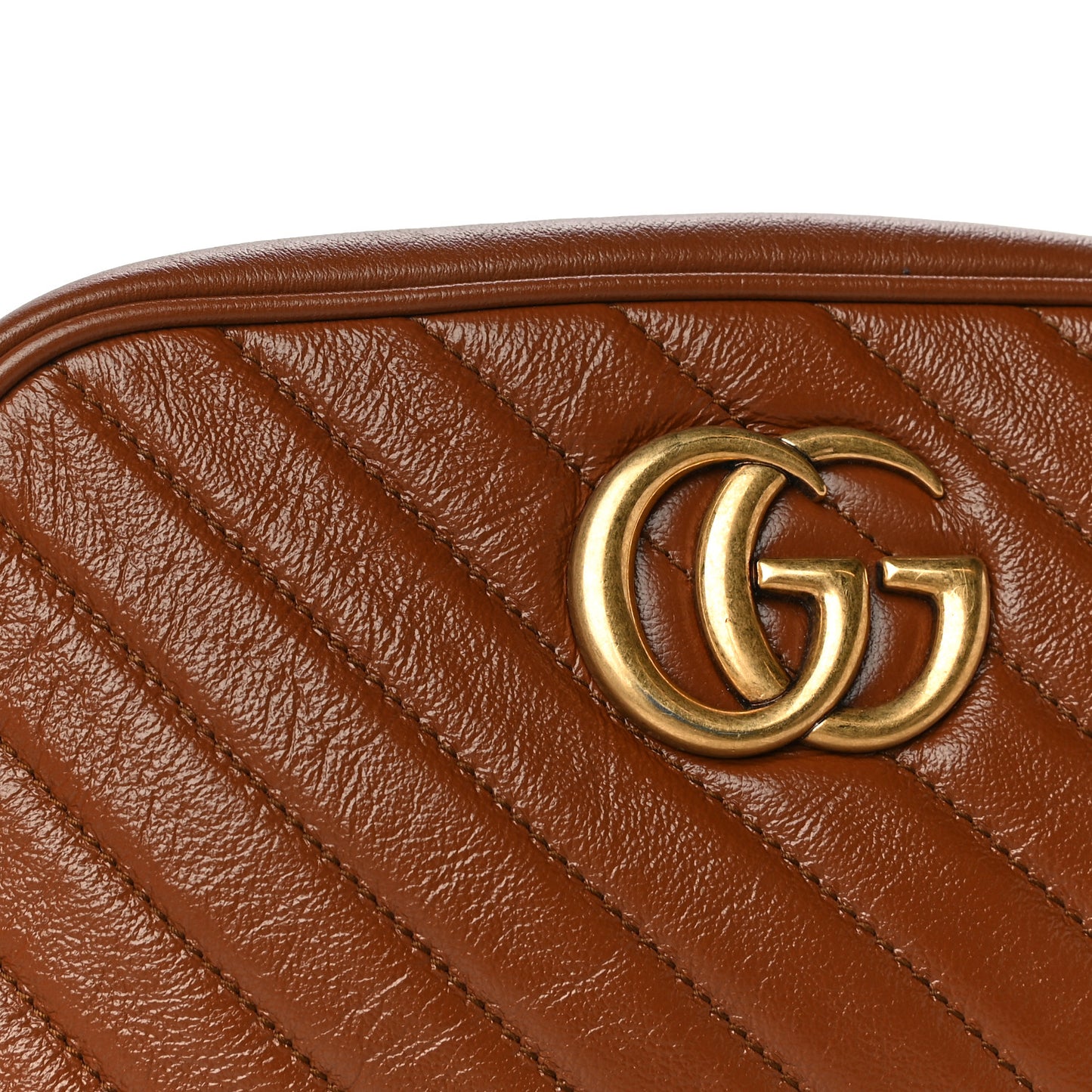 Glazed Calfskin Matelasse Diagonal Small GG Marmont Chain Shoulder Bag Cuir