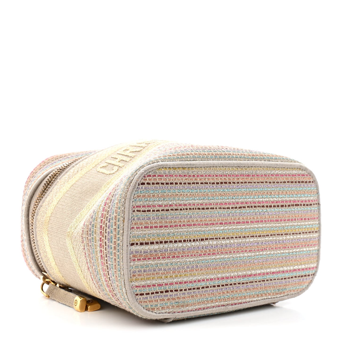 Canvas Embroidered Stripes Diortravel Vanity Case Multicolor