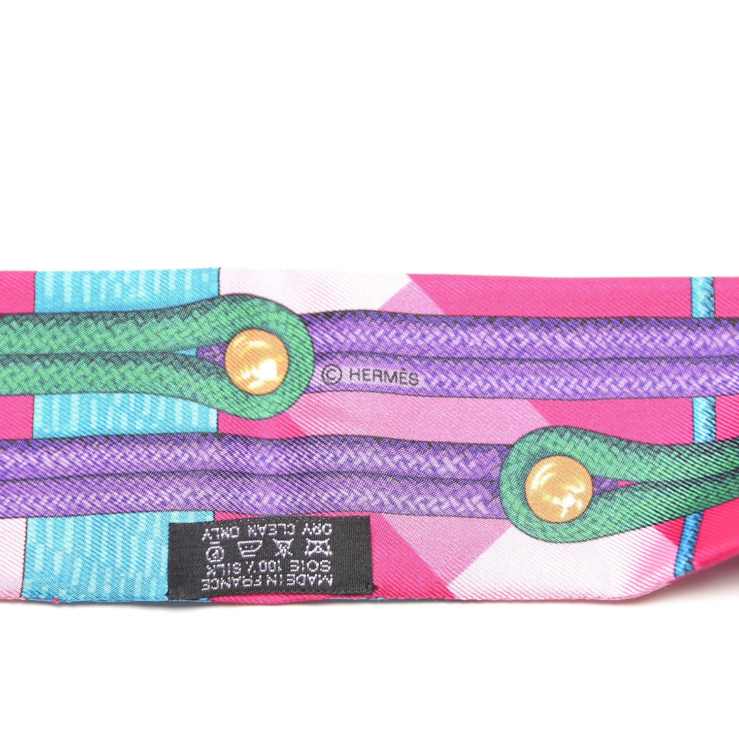Hermes Silk Brandebourgs Twilly Fuchsia Turquoise Emeraude 4 of 4