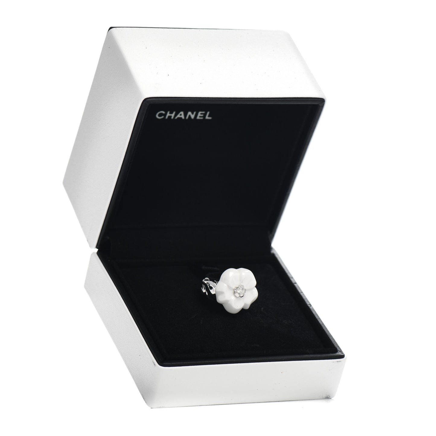 18K White Gold Diamond Ceramic Camellia Ring 47 4
