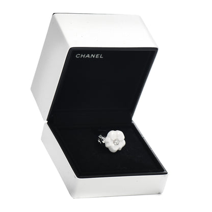 Chanel 18K White Gold Diamond Ceramic Camellia Ring 47 4 5 of 5