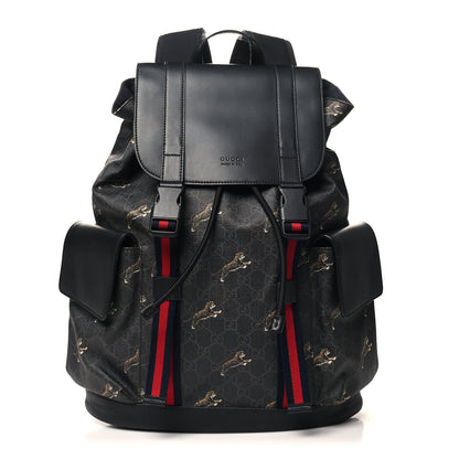 Gucci GG Supreme Monogram Tigers Double Buckle Backpack Black Multicolor 1 of 11