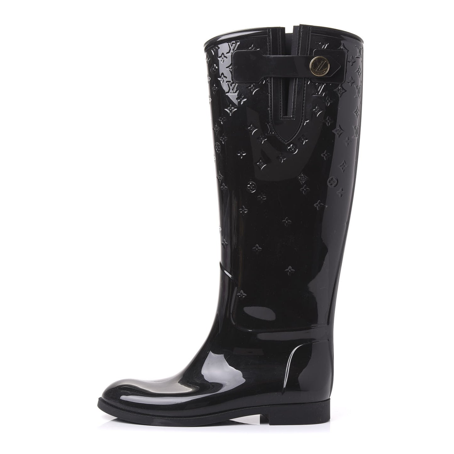 Rubber Embossed Monogram Drops High Rain Boots 35 Black