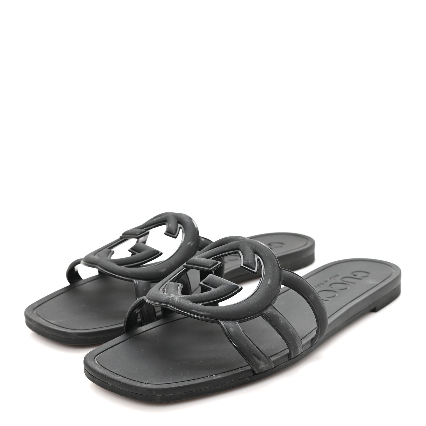 Rubber Womens Interlocking G Slide Sandals  36 Black