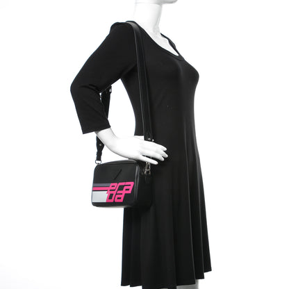 Prada City Calfskin Racing Logo Camera Bag Black Fuxia 2 of 9