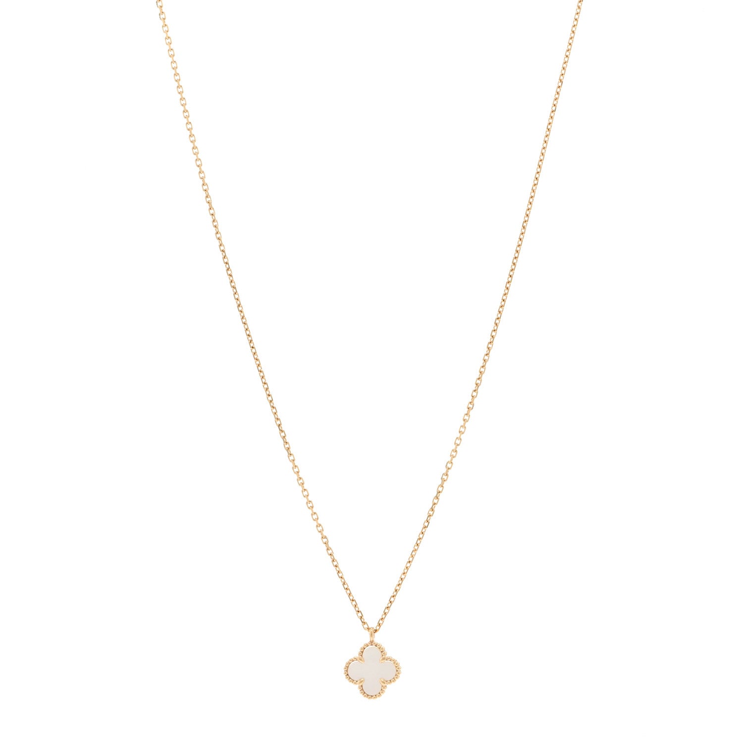 Van Cleef & Arpels 18K Yellow Gold Mother of Pearl Sweet Alhambra Pendant Necklace 1 of 4