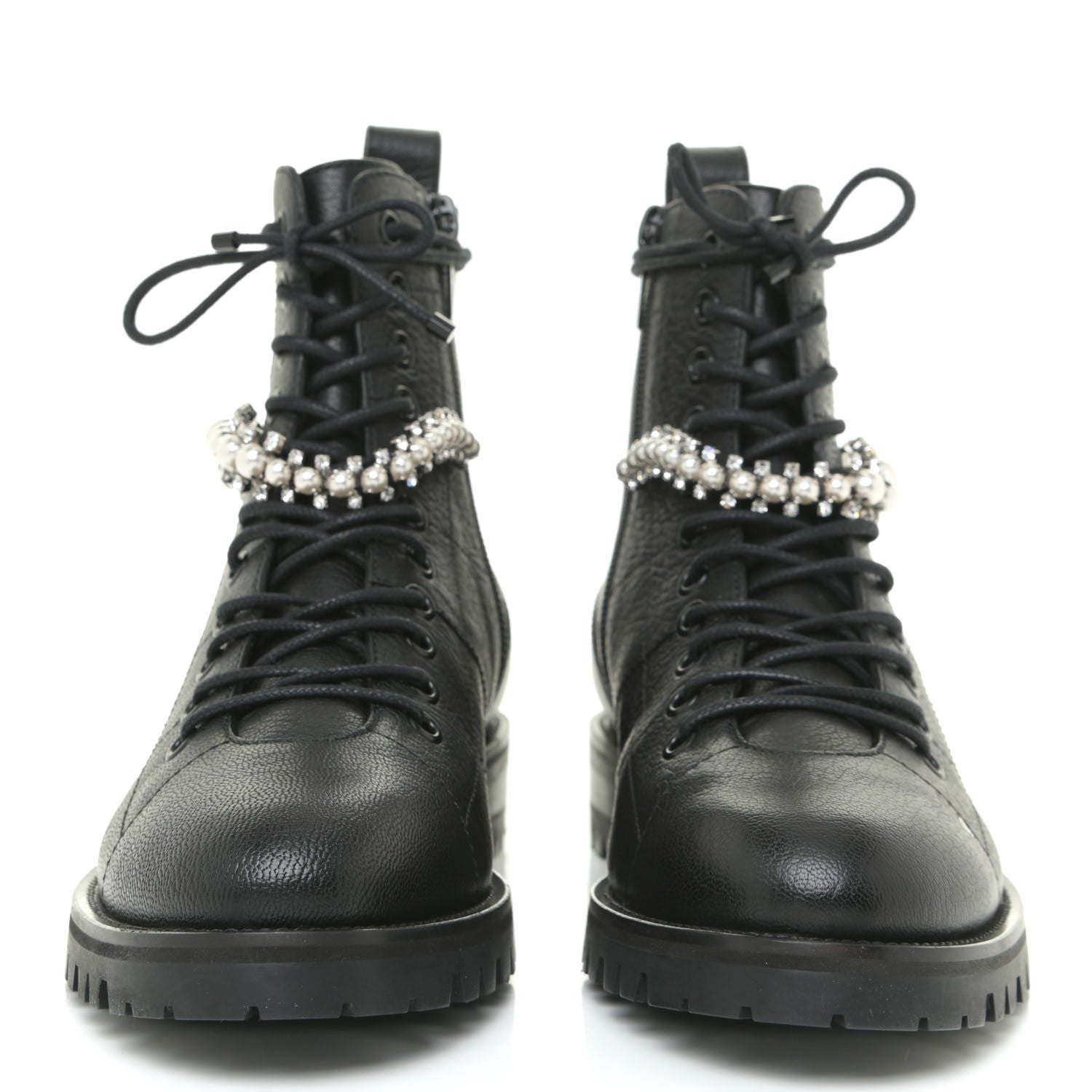 Jimmy Choo Grained Goatskin Pearl Crystal Embellished Cruz Combat Boots 36 Grey 2 of 13