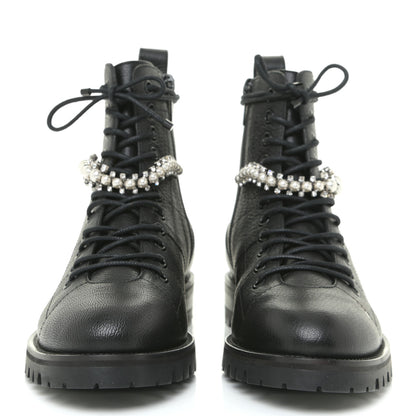 Jimmy Choo Grained Goatskin Pearl Crystal Embellished Cruz Combat Boots 36 Grey 2 of 13