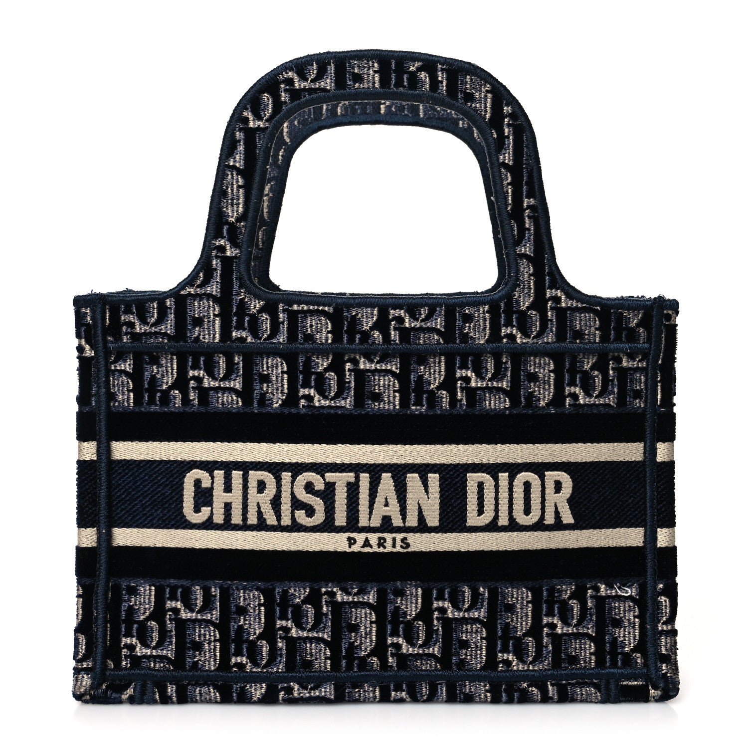 Christian Dior Velvet Oblique Embroidered Mini Book Tote Blue 1 of 11