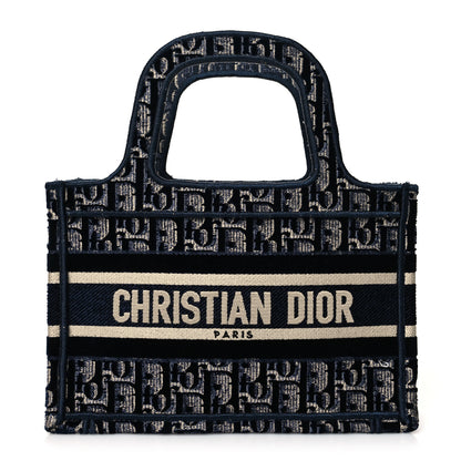 Christian Dior Velvet Oblique Embroidered Mini Book Tote Blue 1 of 11