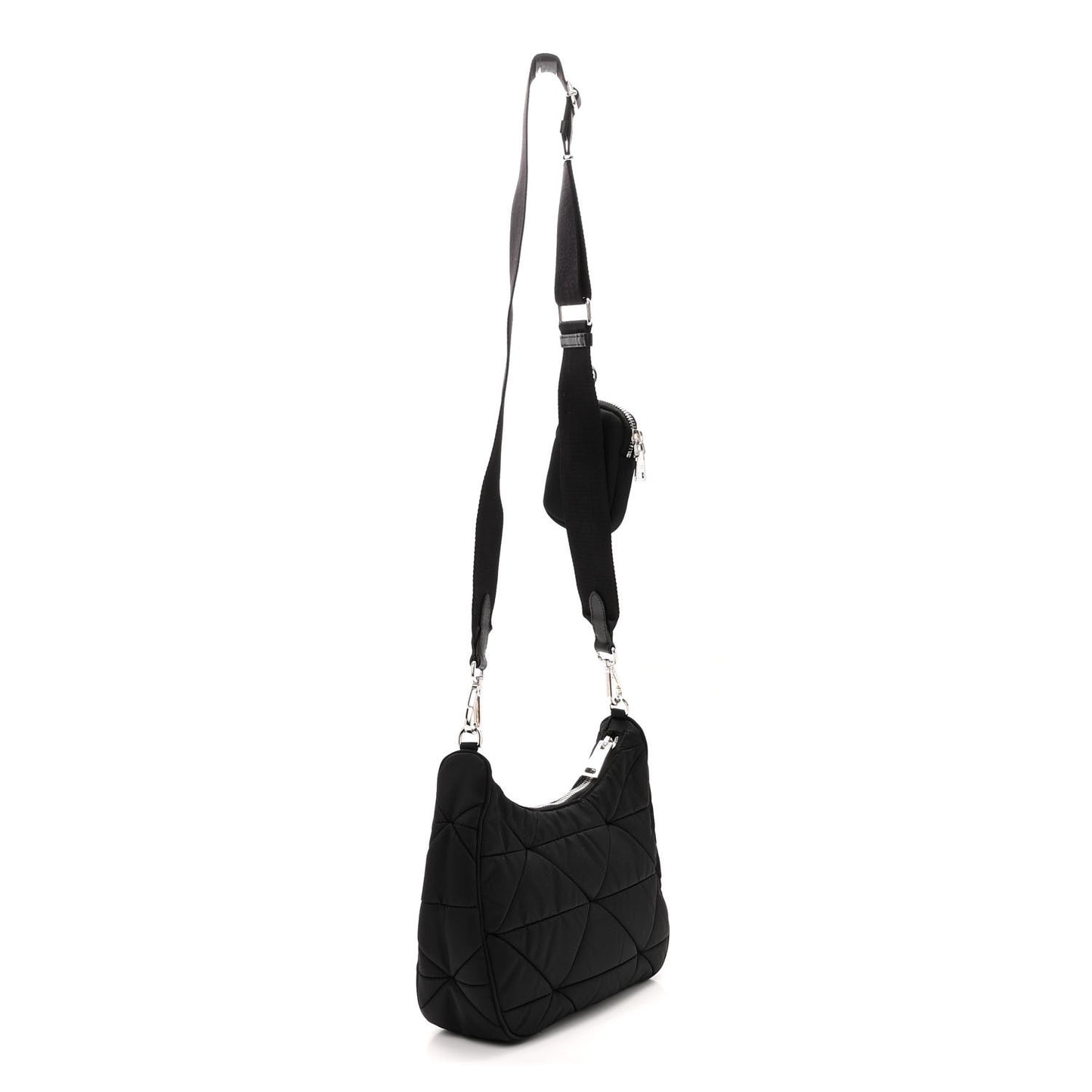 Re-Nylon Triangle Padded Patchwork Shoulder Bag Black