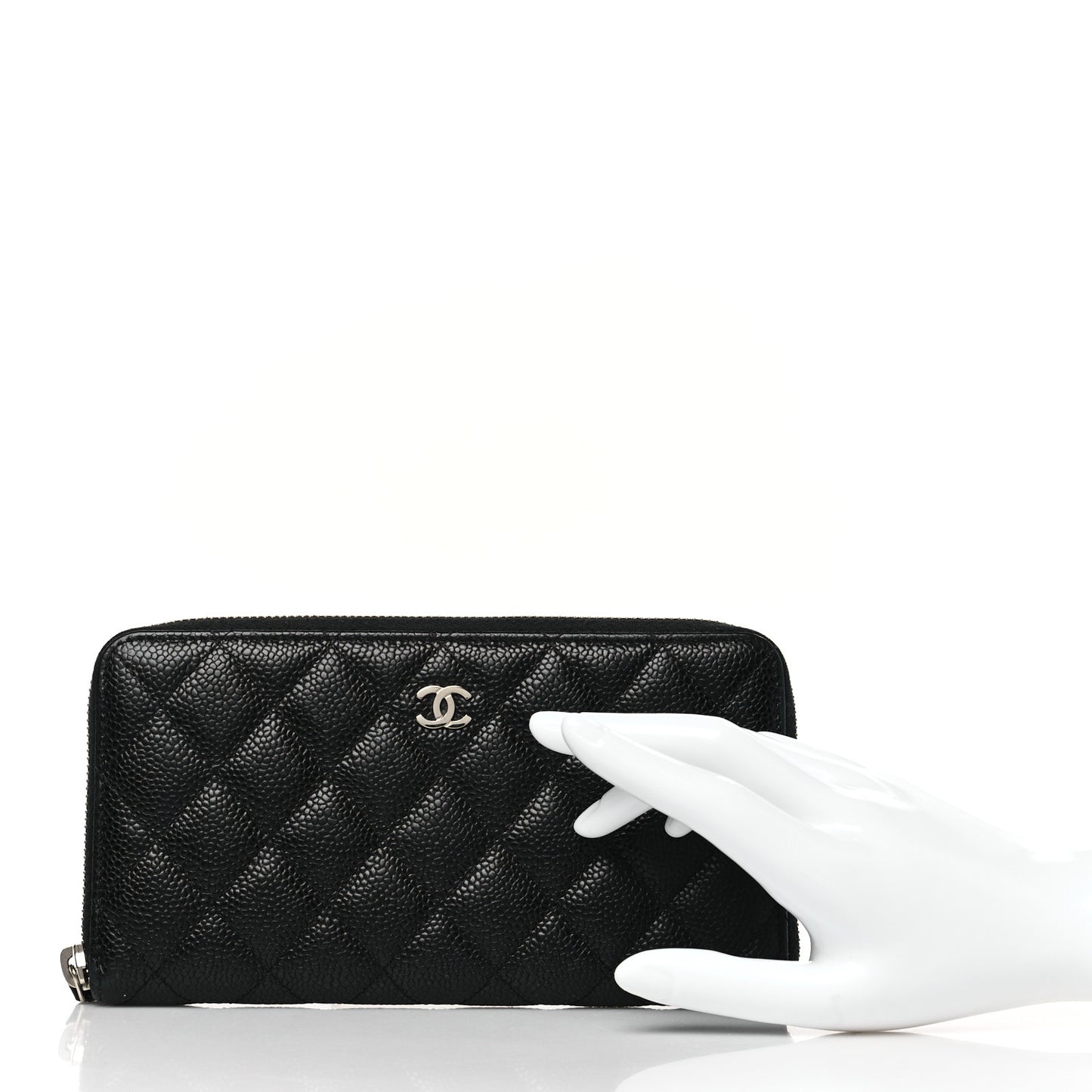Caviar Quilted Large Gusset Zip Around Wallet Black
