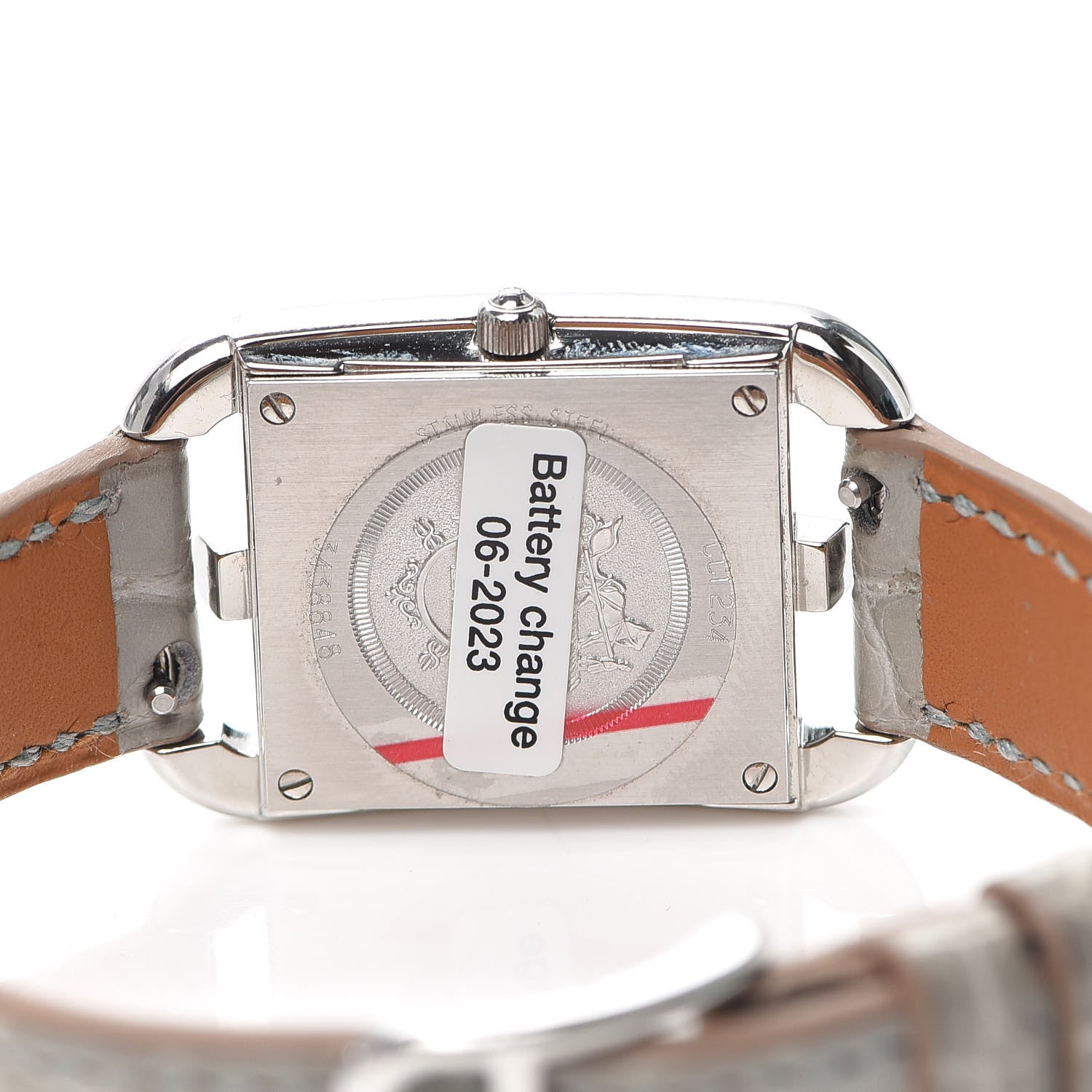 Hermes Stainless Steel Alligator Diamond Bezel Grey Sapphire Mother of Pearl 23mm Cape Cod Quartz Watch Gris Perle 4 of 5