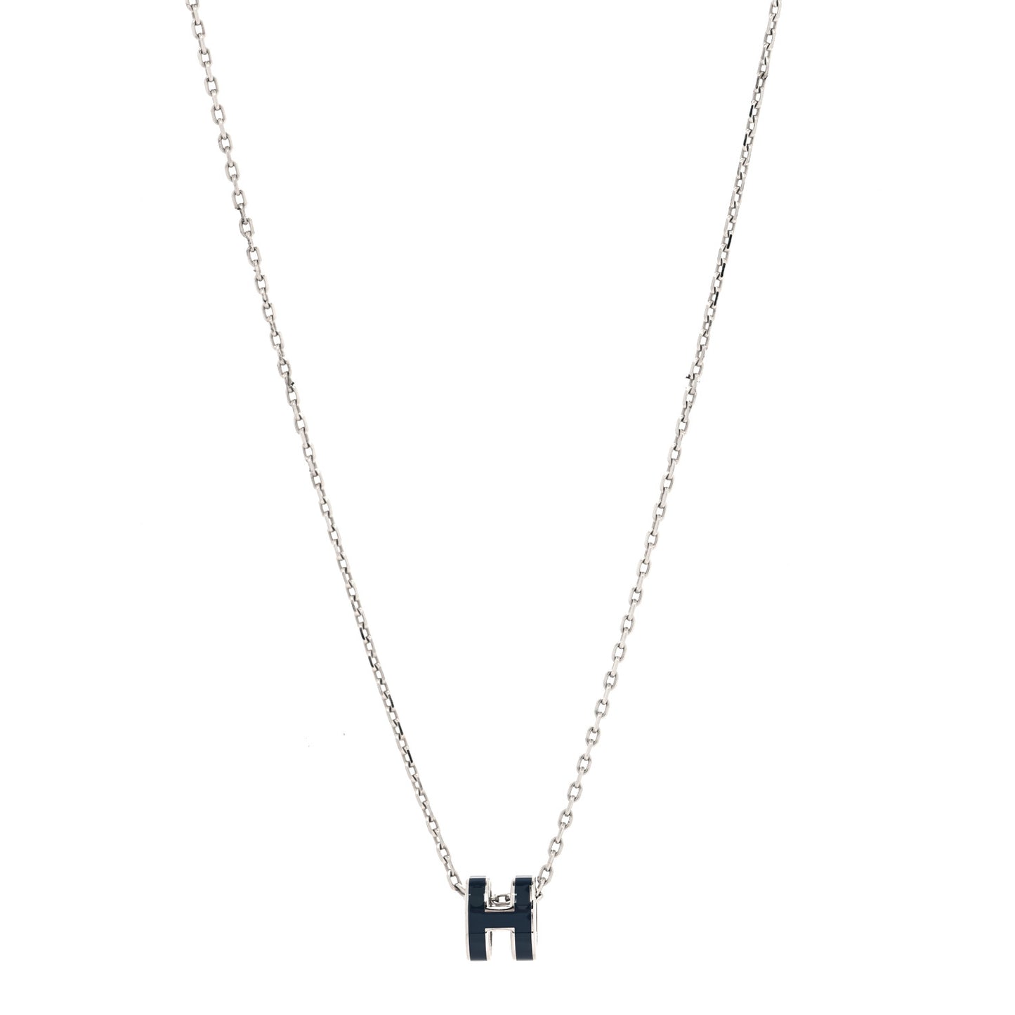 Lacquered Palladium Mini Pop H Pendant Necklace Bleu Fonce