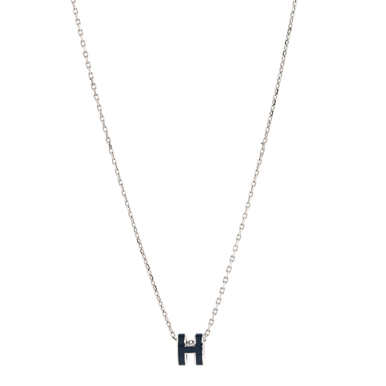 Hermes Lacquered Palladium Mini Pop H Pendant Necklace Bleu Fonce 1 of 4