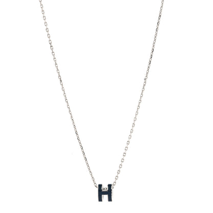 Hermes Lacquered Palladium Mini Pop H Pendant Necklace Bleu Fonce 1 of 4
