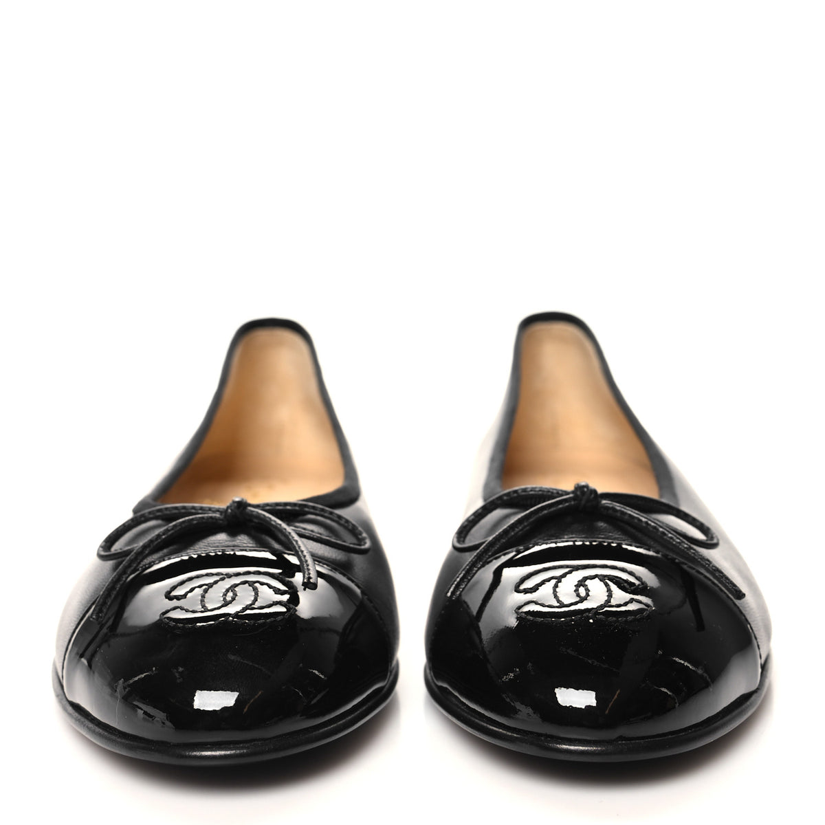 Lambskin Patent Cap Toe Ballerina Flats 38.5 Black