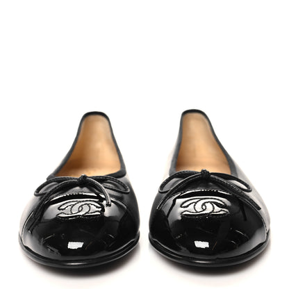 Chanel Lambskin Patent Cap Toe Ballerina Flats 38.5 Black 2 of 9