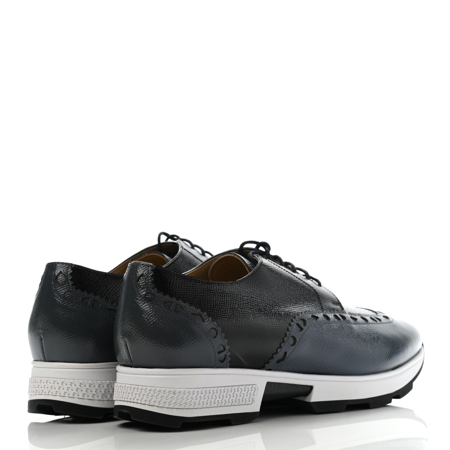 Hermes Patent Epsom Norton Richelieu Sneakers 39.5 Bleu Ardoise Gris 4 of 8
