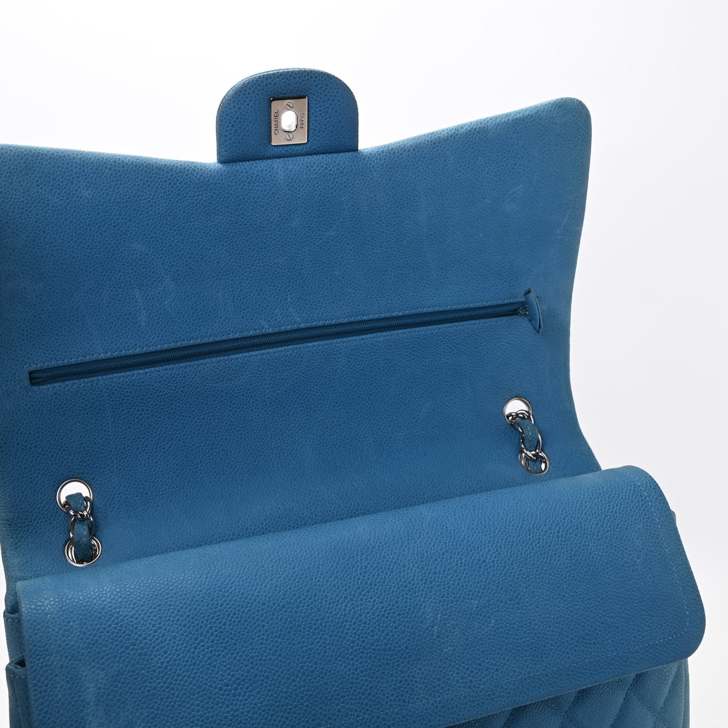 Iridescent Caviar Quilted Maxi Double Flap Blue