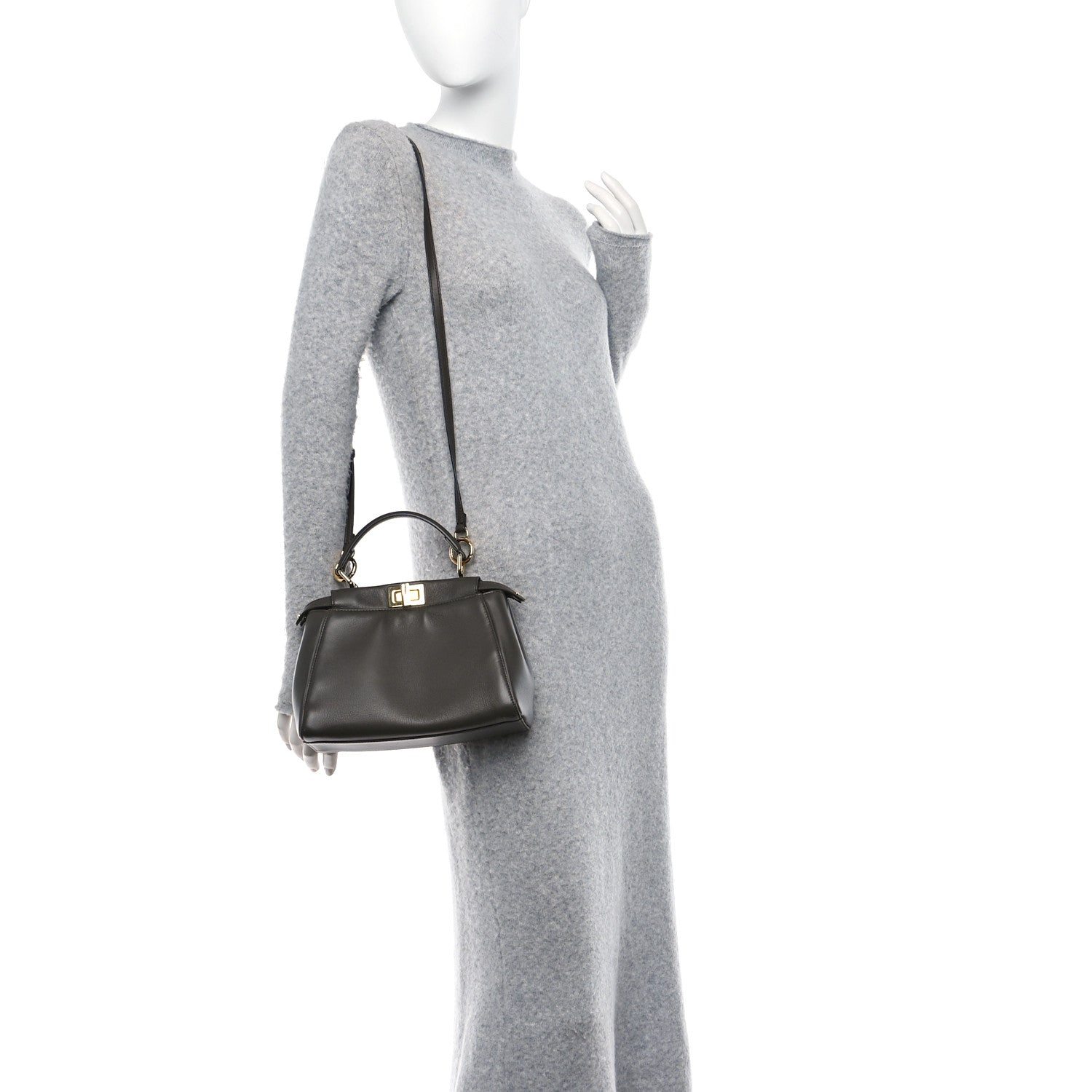 Fendi Nappa Mini Peekaboo Iconic Satchel Coal 2 of 10