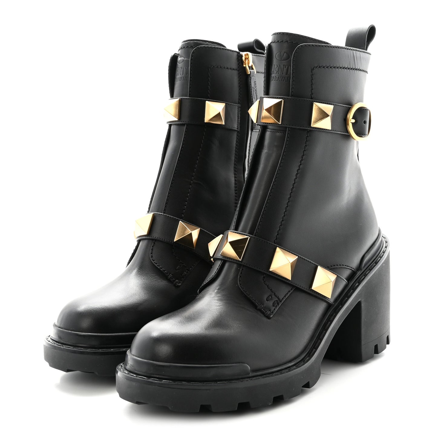 Calfskin Roman Stud 20/40mm Combat Boots 38.5 Black