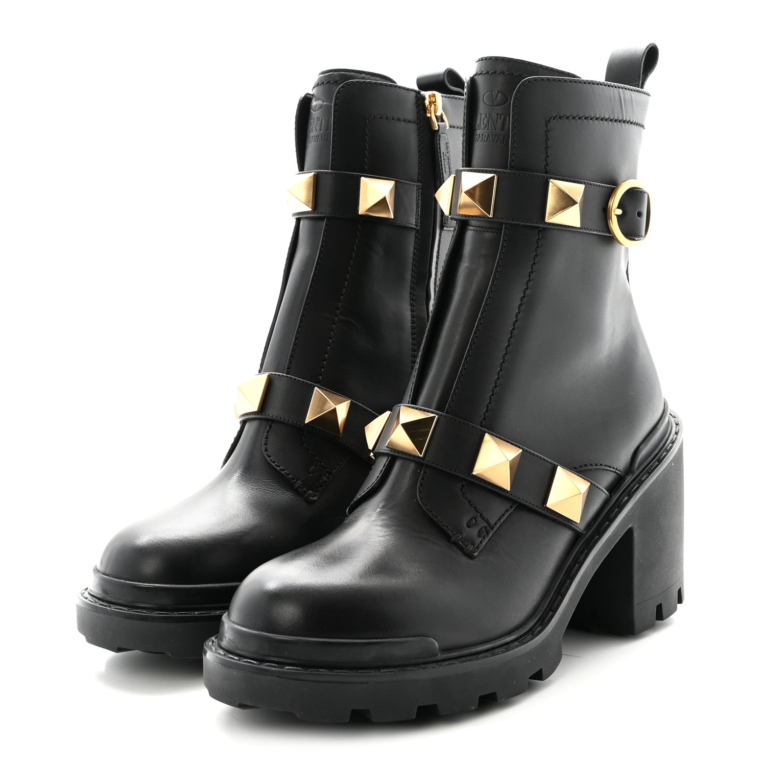 Valentino Garavani Calfskin Roman Stud 20/40mm Combat Boots 38.5 Black 4 of 9