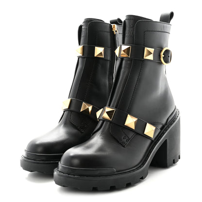 Valentino Garavani Calfskin Roman Stud 20/40mm Combat Boots 38.5 Black 4 of 9