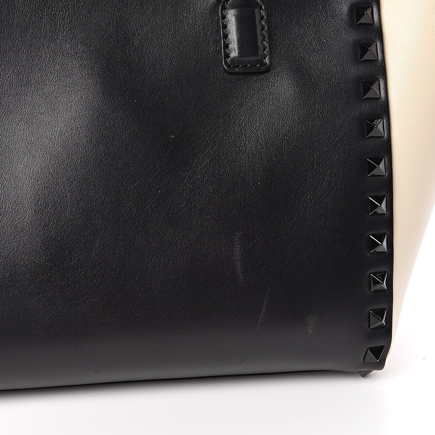 Valentino Garavani Vitello Bi-Color Small Rockstud Double Handle Tote Ivory Black 11 of 12