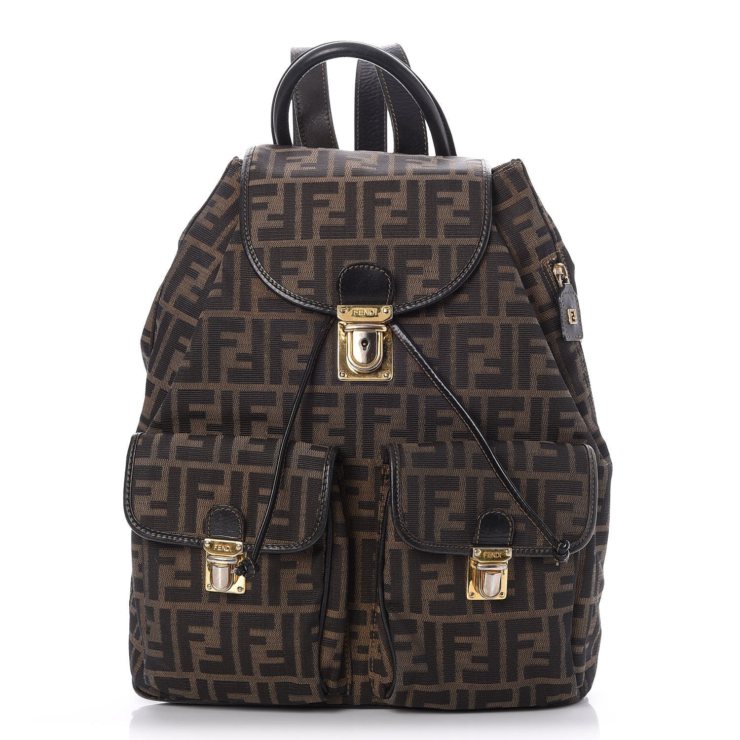 Fendi Zucca Drawstring Flap Backpack Tobacco 1 of 9