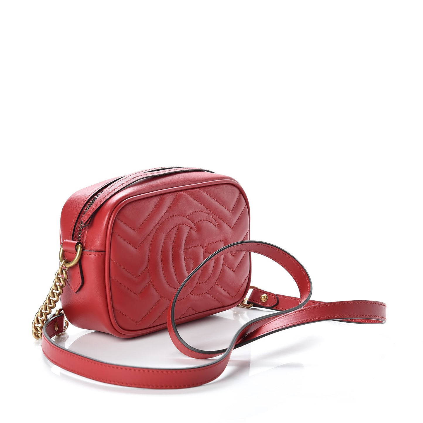 Calfskin Matelasse Mini GG Marmont Chain Shoulder Bag Hibiscus Red