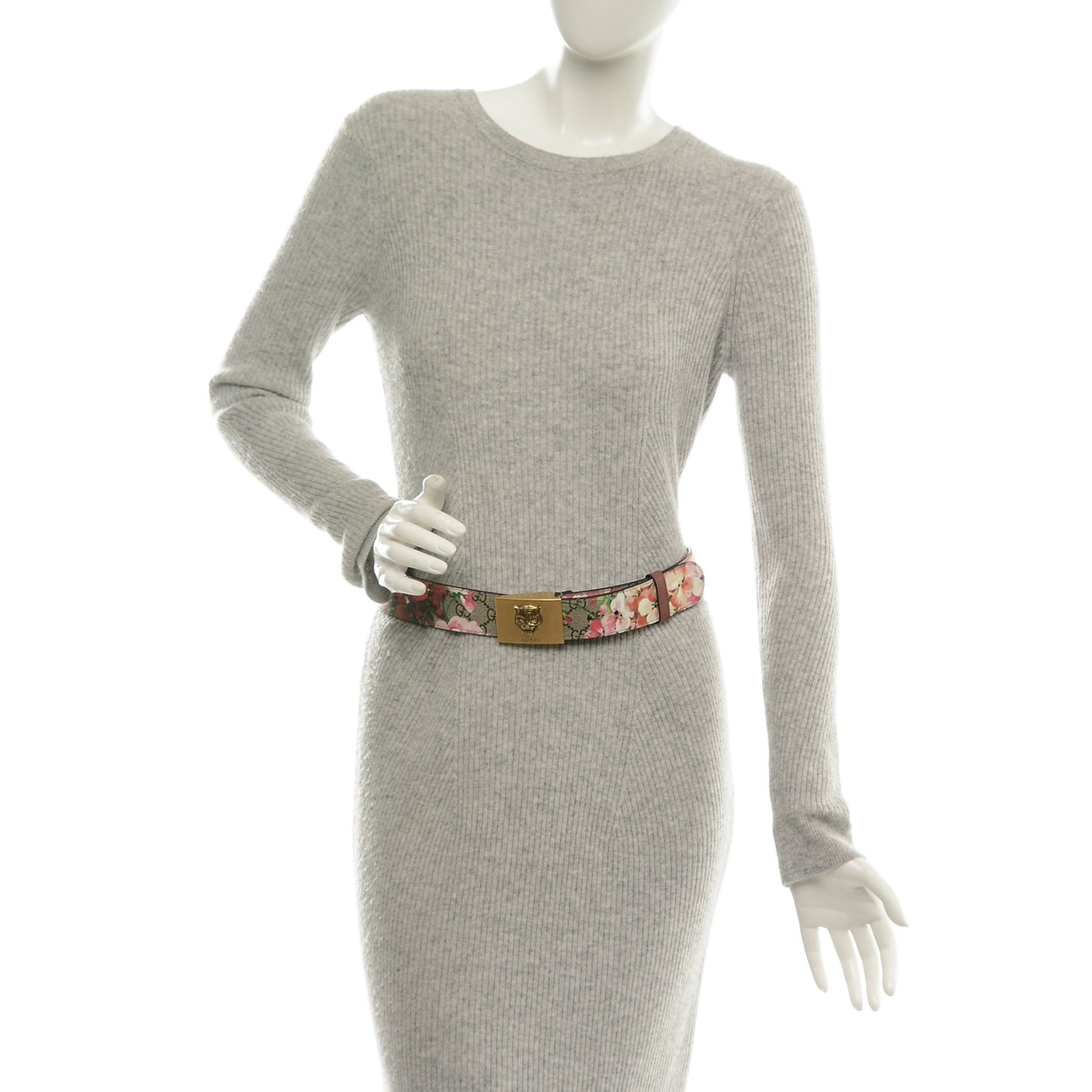 GG Plus Monogram Blooms Plaque Belt 80 32 Beige Multicolor Dry Rose