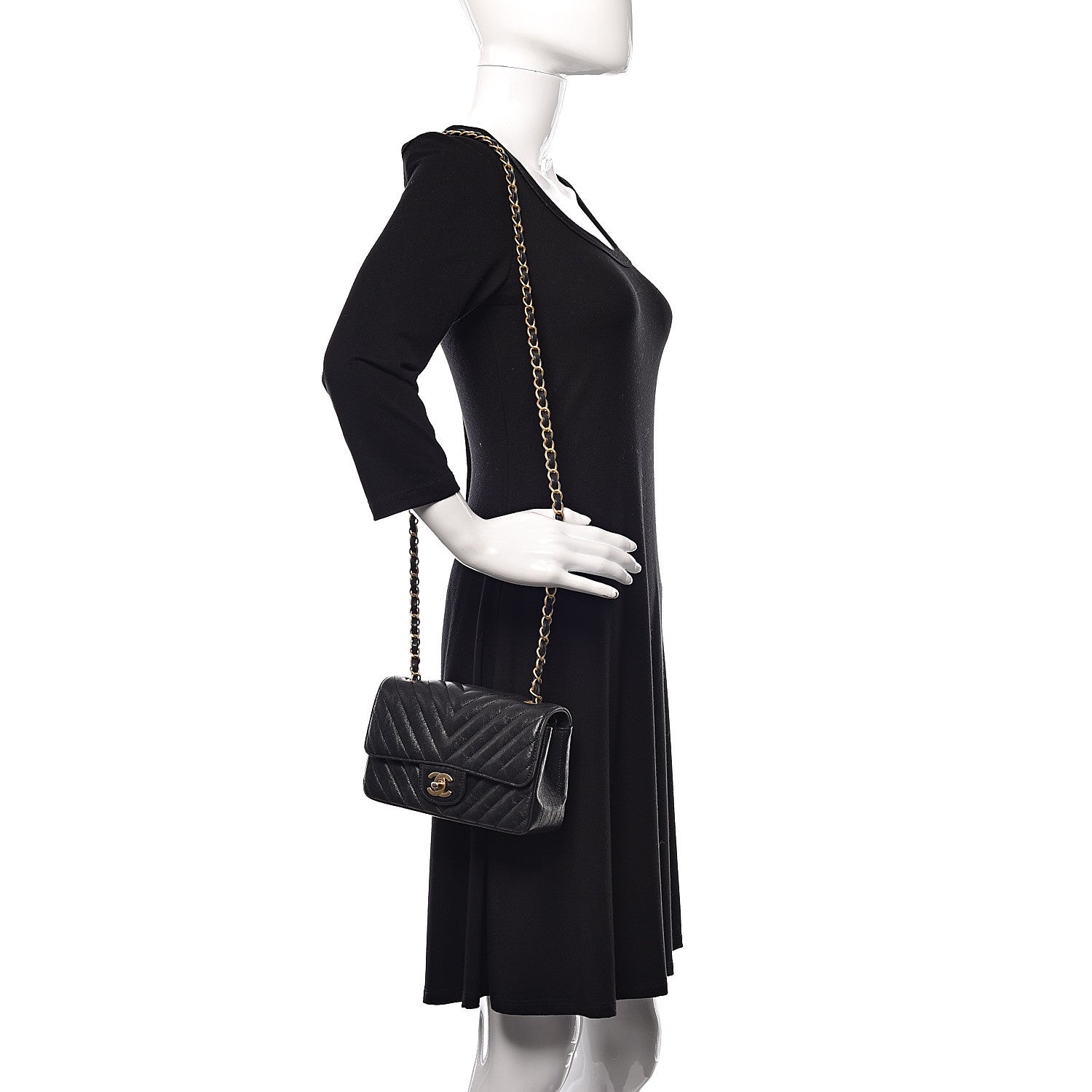 Chanel Iridescent Calfskin Chevron Quilted Mini Rectangular Flap Black 2 of 11