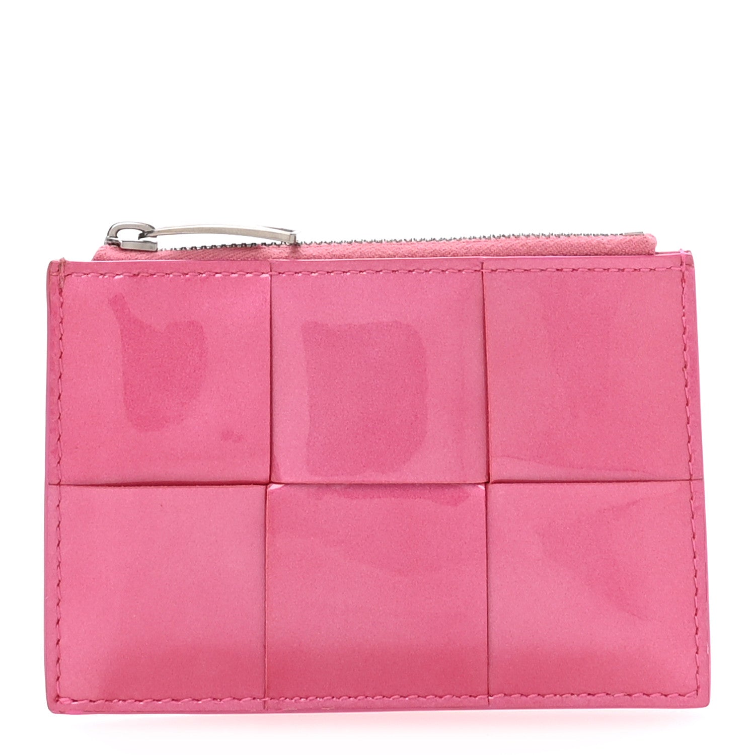 Bottega Veneta Metallic Patent Calfskin Intrecciato Cassette Zipped Card Case Pink 1 of 8