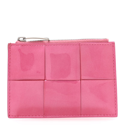 Bottega Veneta Metallic Patent Calfskin Intrecciato Cassette Zipped Card Case Pink 1 of 8