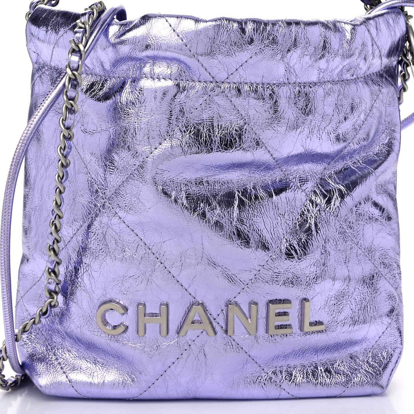 Metallic Calfskin Quilted Mini Chanel 22 Lilac