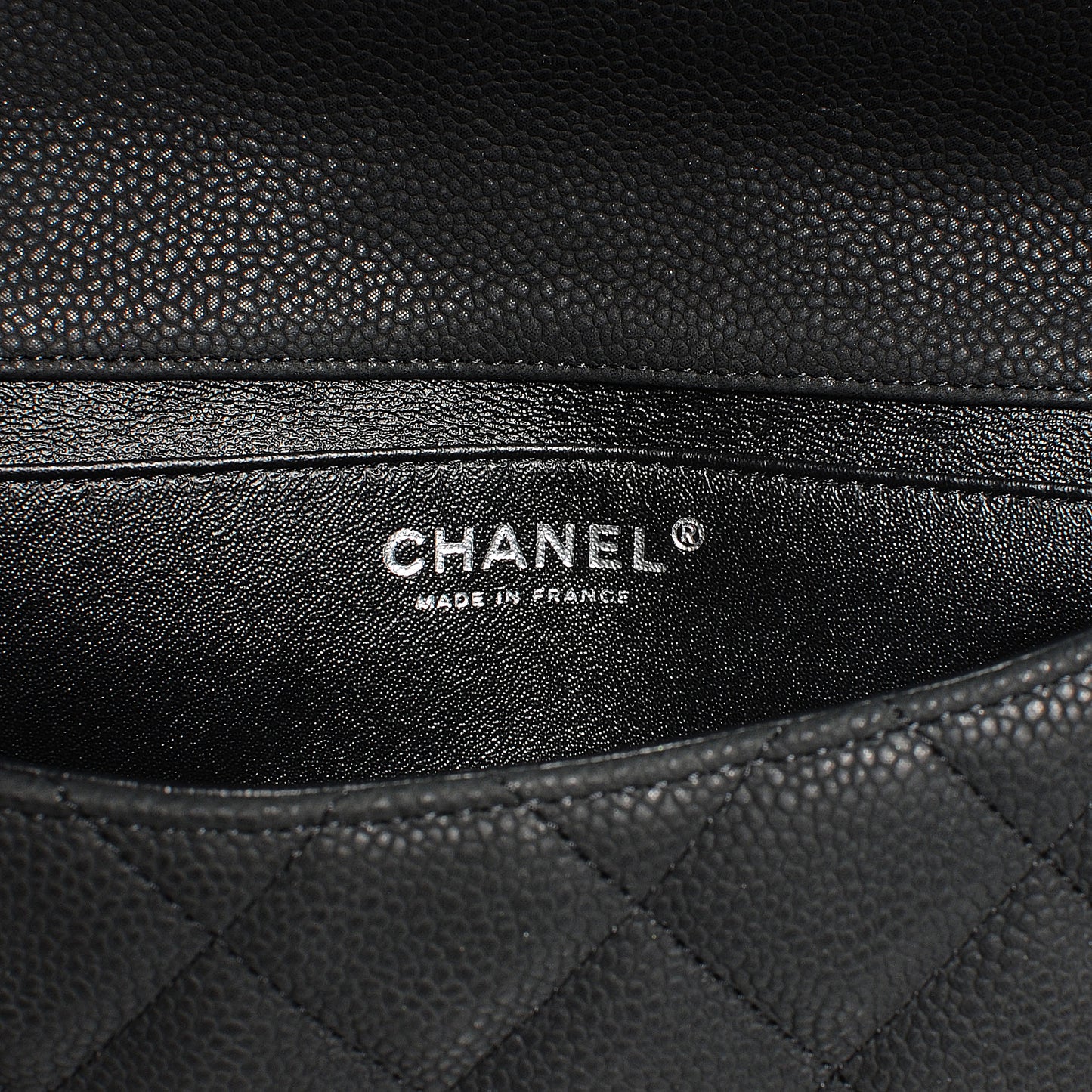 Iridescent Caviar Flap Clutch Bag Black