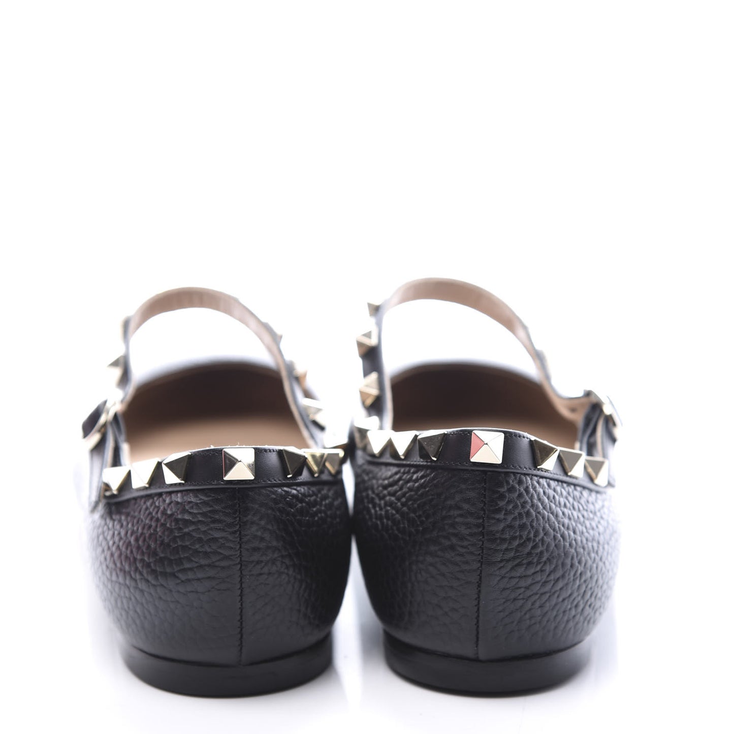 Pebbled Calfskin Rockstud Ankle Strap Ballerina Flats 38.5 Black