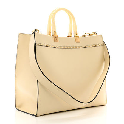 Fendi Vitello King Plexiglass Metal Stitch Logo Embossed Medium Fendi Sunshine Shopper Tote Pergamena 3 of 12
