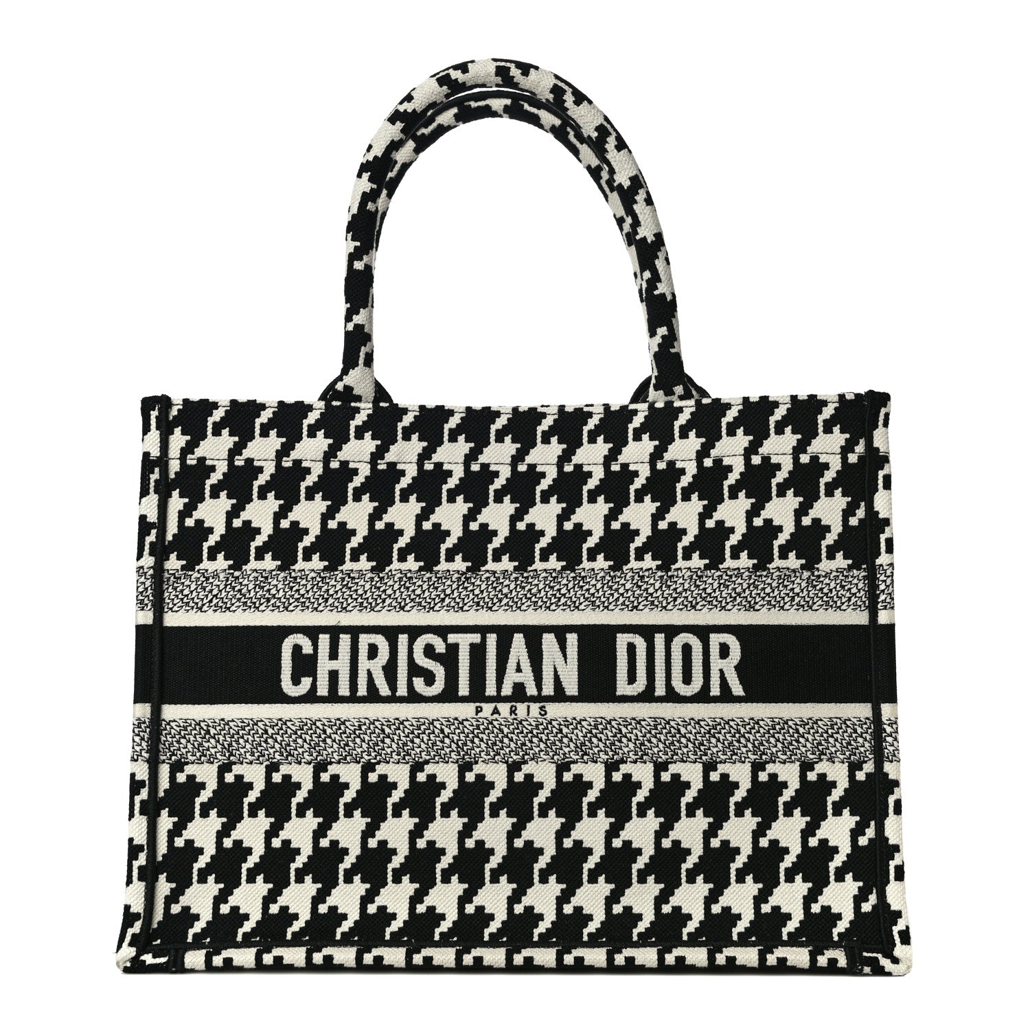 Christian Dior Canvas Macro Houndstooth Embroidered Medium Book Tote Black White 1 of 9