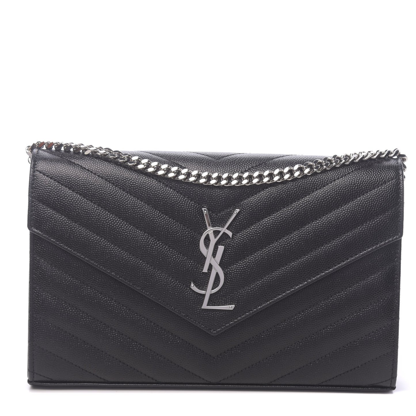 Grain De Poudre Matelasse Chevron Monogram Chain Wallet Black
